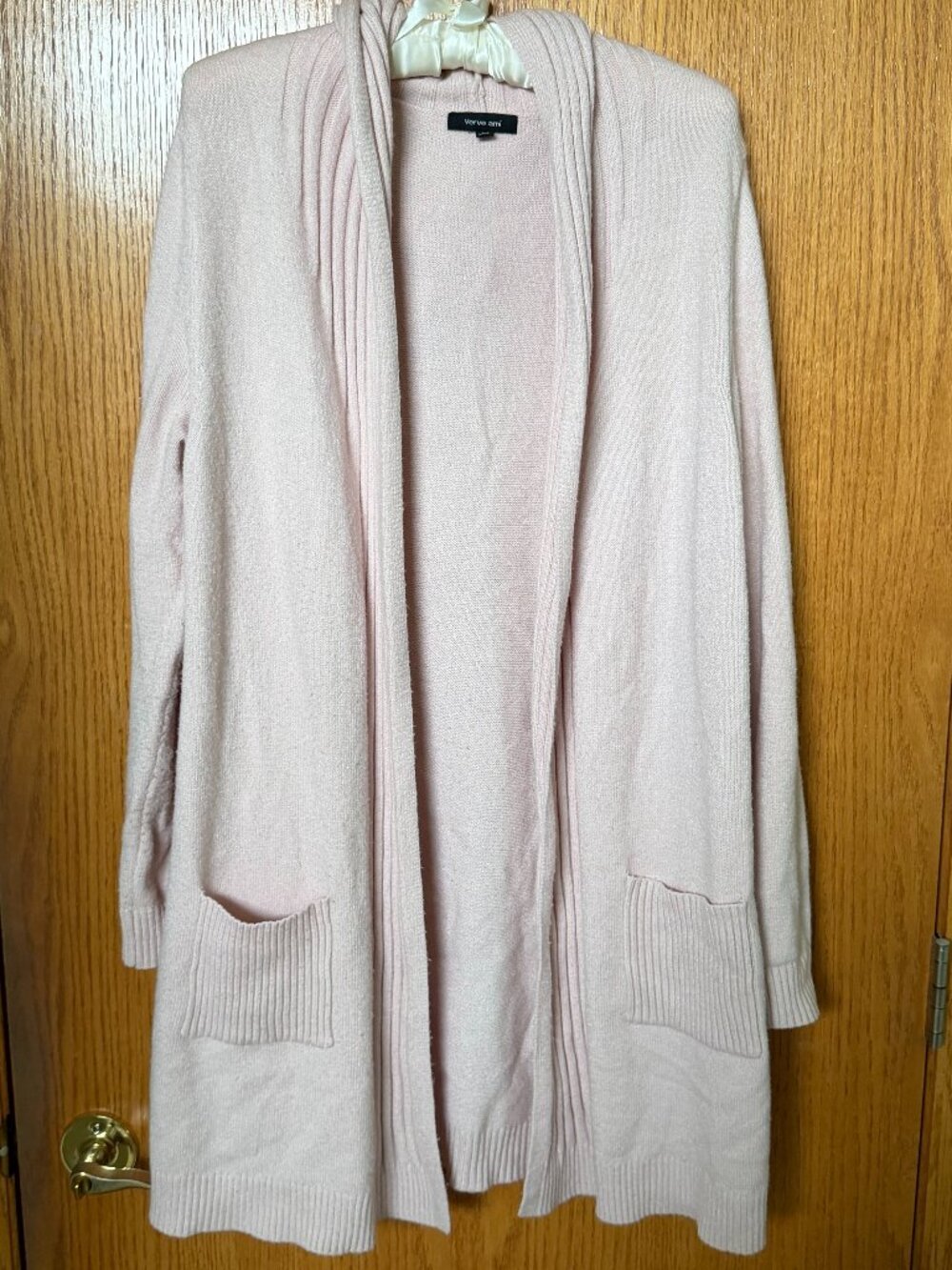 Verve Ami Pale Pink Open-Front Long Cardigan